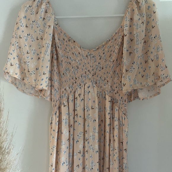 Pink Blush - Cream Printed Smocked Midi Dress - Picture 3 of 8